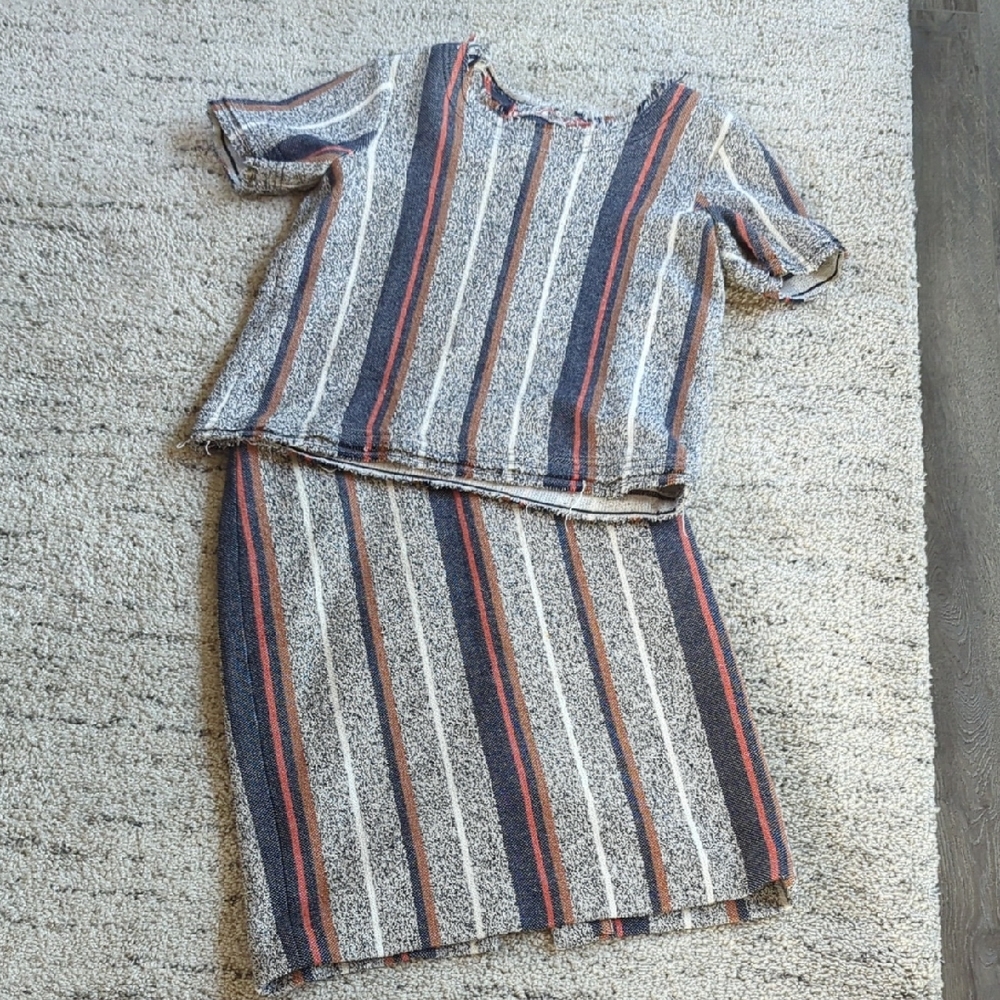 Striped Knit Two-Piece Dress in Navy, Cream & Rust